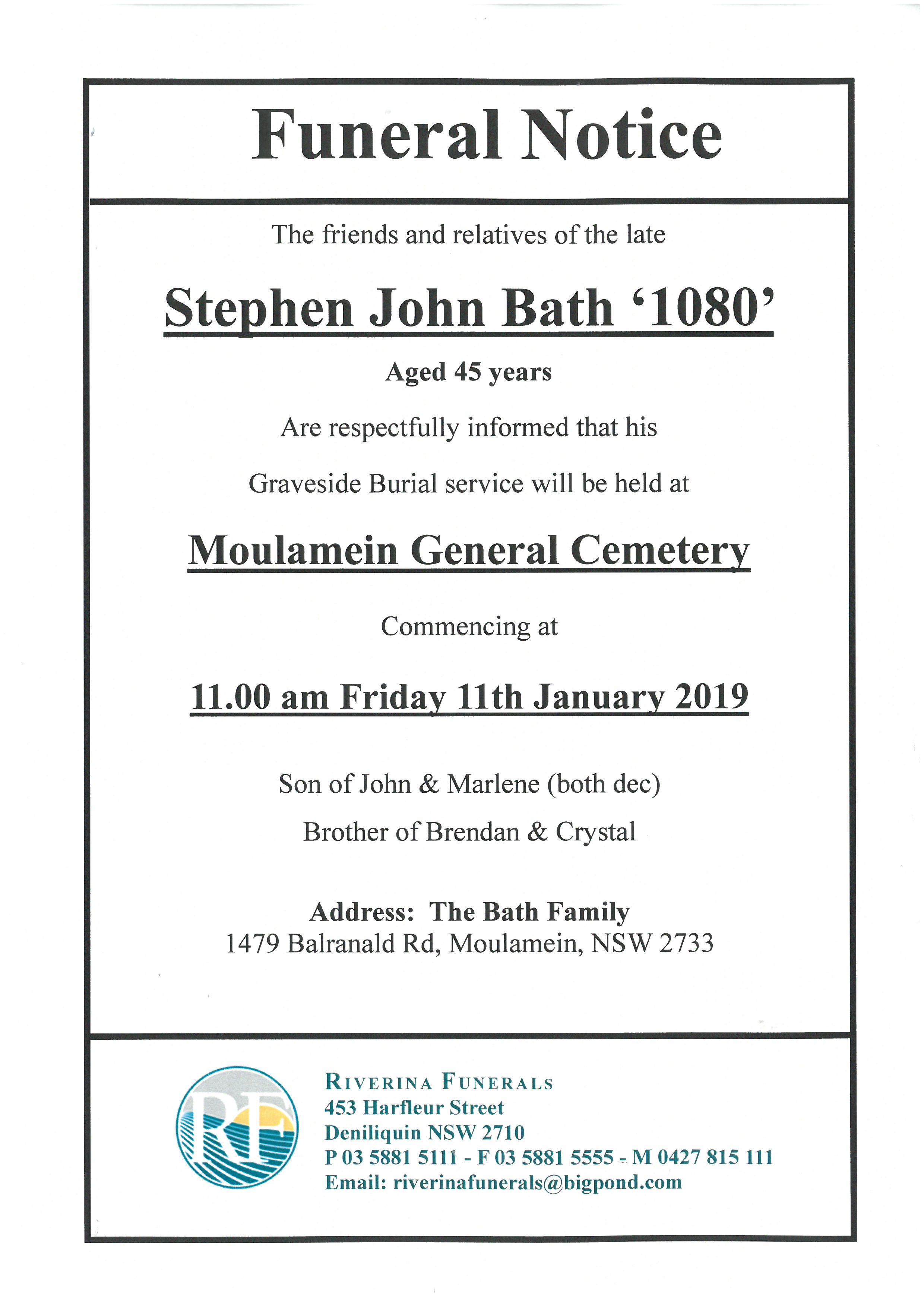 obituary recent death unity funerals