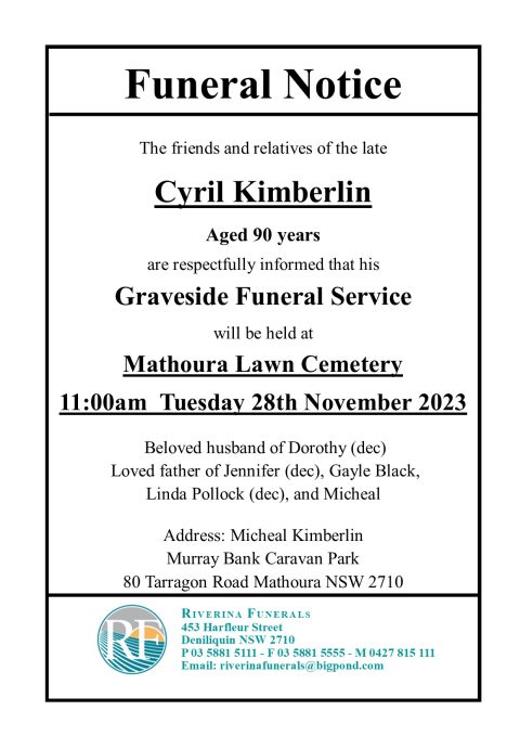 Death & Funeral Notices - Riverina Funerals